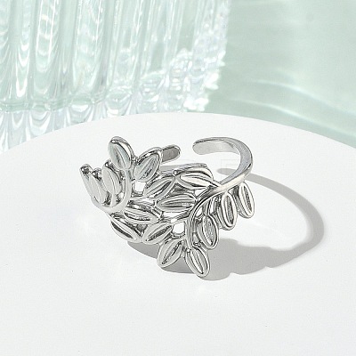 304 Stainless Steel Cuff Open Rings for Women RJEW-L341-02D-P-1
