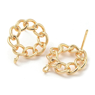 Brass Hollow Donut Stud Earrings Findings KK-K351-21G-1