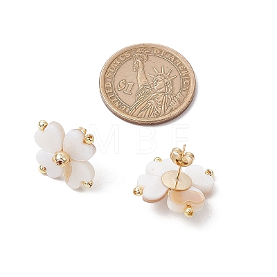 Clover Natural Freshwater Shell Stud Earrings EJEW-JE06387-1
