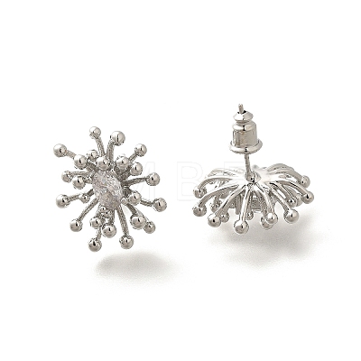 Brass Micro Pave Clear Cubic Zirconia Stud Earrings EJEW-A121-06P-1