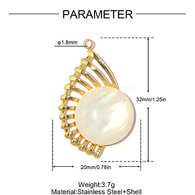 304 Stainless Steel & Shell Pendants STAS-OY019-39G-1
