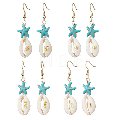 Natural Mixed Cowrie Shell Dangle Earrings EJEW-JE06871-1