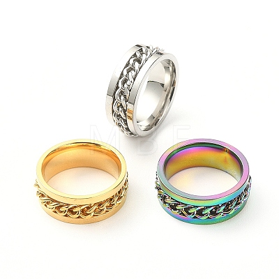 3Pcs 3 Colors 201 Stainless Steel Curb Chain Finger Rings Set for Women RJEW-YW0001-02-1