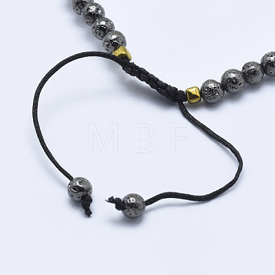 Electroplated Natural Lava Rock Braided Bead Bracelets BJEW-I258-B01-1