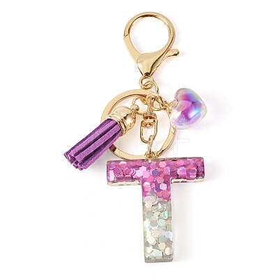 Alloy Resin Heart Keychains KEYC-TADJ0002-01G-T-1