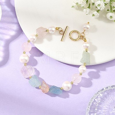 Raw Rough Natural Rose Quartz & Morganite Beaded Bracelets for Women BJEW-JB14295-1