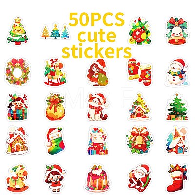 50Pcs Christmas Theme Cartoon Paper Stickers DIY-P085-09-1