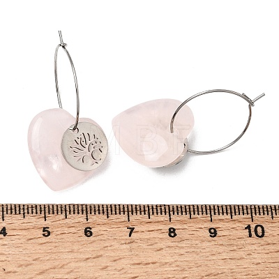 Natural Rose Quartz & 304 Stainless Steel Hoop Earrings for Women EJEW-G475-05P-08-1
