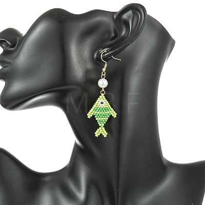 304 Stainless Steel with Glass Cylinder Seed Beads Dangle Earrings EJEW-MZ00815-01-1