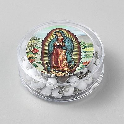 Religious Rondelle Resin Rosary Bead Necklaces NJEW-WH0013-72B-1