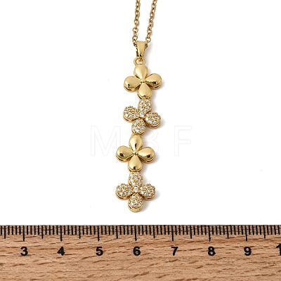 Brass Micro Pave Clear Cubic Zirconia 4 Clover Pendant Y Tassel Necklaces for Women NJEW-P350-02G-1