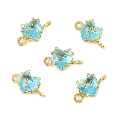 Brass Pave Cubic Zirconia Heart Connector Charms KK-P347-02G-02-1