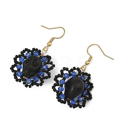 Halloween Gothic Synthetic Turquoise Skull Dangle Earrings EJEW-MZ00807-02-1