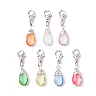 Wire Wrapped Glass Teardrop Pendant Decorations HJEW-JM02974-01-1