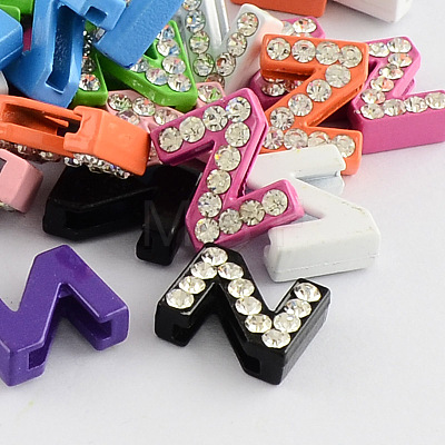 Mixed Color Zinc Alloy Grade A Rhinestone Letter Slide Charms ALRI-S130-Z-1