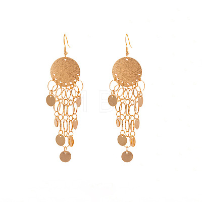 Alloy Flat Round Tassel Chandelier Earrings FS-WGE34C8-01-1