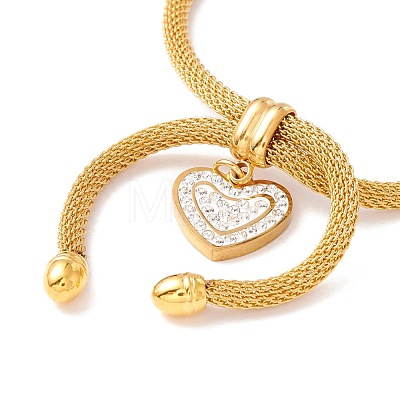 Crystal Rhinestone Heart Charm Slider Bracelet with Round Mesh Chain for Women BJEW-C013-08G-1