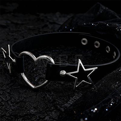 Punk Rock Style Alloy Star Heart Link Imitation Leather Chocker Necklaces NJEW-WH20004-20A-1