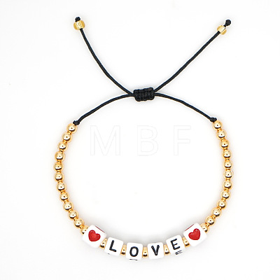 Love Word Acrylic Cube Braided Bead Bracelets EG4243-1