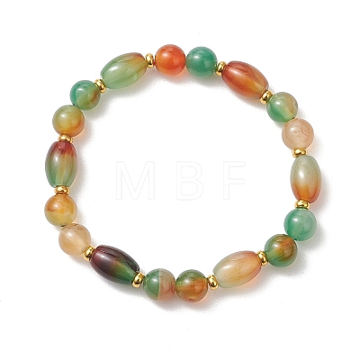 Dyed & Heated Natural Peacock Agate Rice & Round Beads Stretch Bracelets for Women Men BJEW-JB13443-1