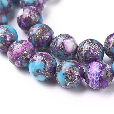 Assembled Synthetic Silver Line Turquoise and Charoite Beads Strands G-D0006-C19-8mm-1