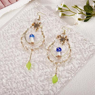 Natural Quartz Crystal Chips Beaded Big Teardrop Dangle Earrings EJEW-SW00016-01-1