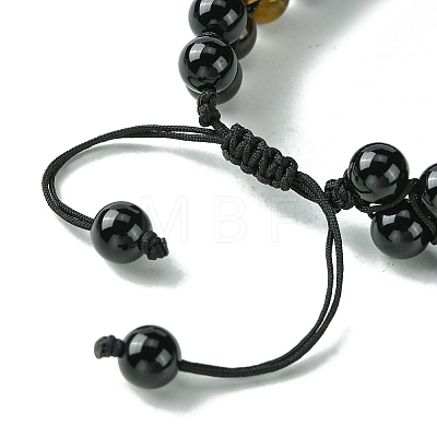 Natural Tiger Eye & Black Onyx Round Braided Bead Bracelet BJEW-TA00441-1