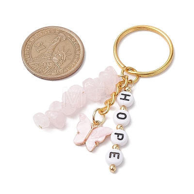 Alloy Enamel Acrylic with Natural Rose Quartz Keychain KEYC-JKC00806-03-1