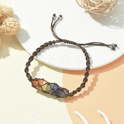 Chakra Theme Bullet Natural Mixed Gemstone Braided Bead Bracelet BJEW-TA00315-1