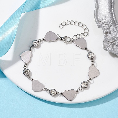 Stainless Steel Heart Link Chain Bracelet with Cubic Zirconia BJEW-JB10170-1
