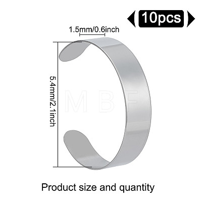 10Pcs 304 Stainless Steel Open Cuff Bangles BJEW-GO0001-02B-1