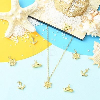 9Pcs 3 Styles Helm & Ship Charms Brass Pendants KK-CJ0005-75-1