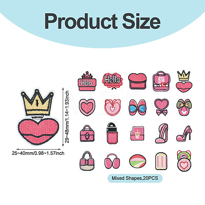 20Pcs Polyester Embroider Self-adhesion Thread Iron on/Sew On Patches PATC-TAC0004-09-1
