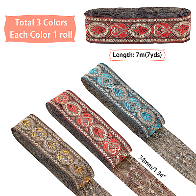   2Rolls 2 Colors Ethnic Style Embroidery Polyester Ribbons OCOR-PH0001-22-1