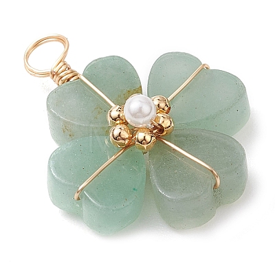 Natural Green Aventurine Clover Pendants PALLOY-JF03180-02-1