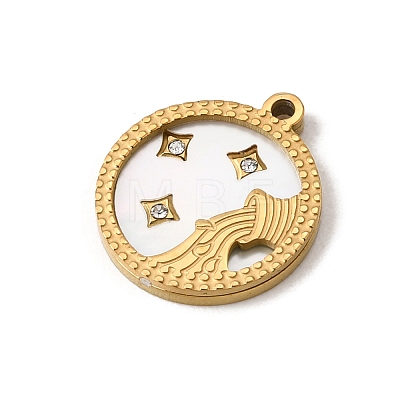 12 Constellations 304 Stainless Steel & Natural Shell & Rhinestone Pendants SA-CBAA9A2-06G-04-1