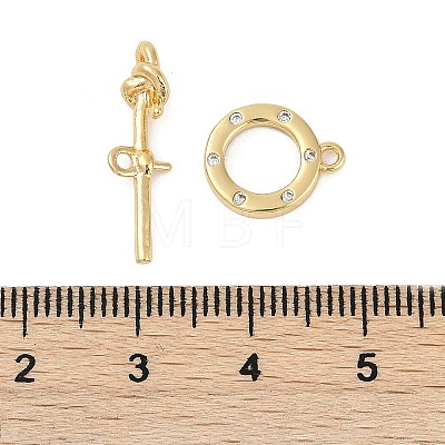 Brass Micro Pave Clear Cubic Zirconia Toggle Clasps KK-K391-14G-1