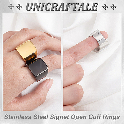 Unicraftale 3Pcs 3 Colors 304 Stainless Steel Signet Open Cuff Rings RJEW-UN0001-27-1