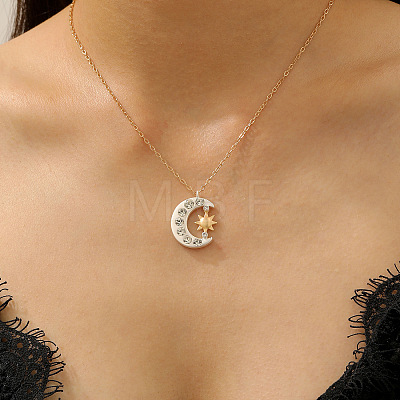 Brass Crystal Rhinestone Moon with Sun Pendant Necklaces for Women WG06C1A-02-1