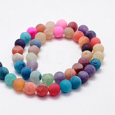 Frosted Natural Weathered Agate Beads Strands G-F367-6mm-08-1