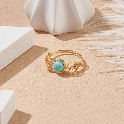 Synthetic Turquoise Braided Finger Ring RJEW-TA00042-04-1