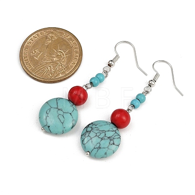 Brass Synthetic Turquoise Dangle Earrings EJEW-JE06589-02-1