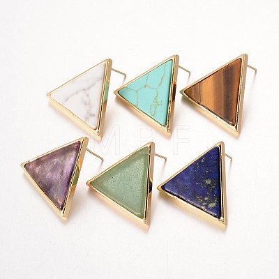 Triangle Brass Natural & Synthetic Mixed Stone Stud Earrings EJEW-O072-01-1