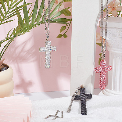 Polymer Clay Rhinestone Cross Pendant Alloy Chain Necklaces NJEW-CN0001-16A-1