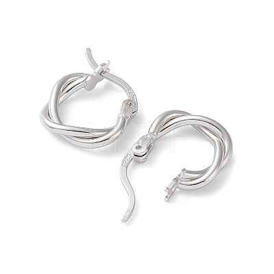 Rhodium Plated 925 Sterling Silver Hoop Earrings EJEW-K258-15A-P-1