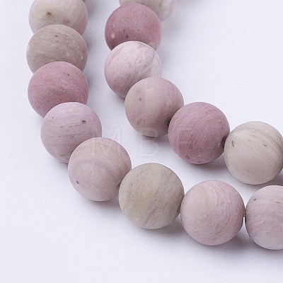 Frosted Natural Rhodonite Round Bead Strands G-G735-09F-8mm-1