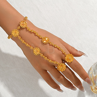 Vintage Brass Flower Link Double Ring Bracelets for Wedding and Formal Ooccasions YR9933-1