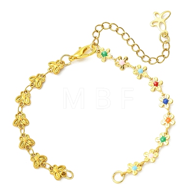 304 Stainless Steel Butterfly & Brass Enamel Colorful Flower Bracelet Making AJEW-JB01621-1