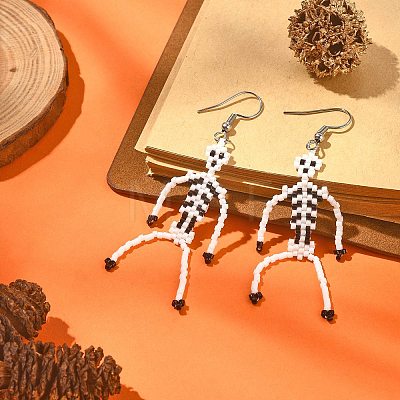MIYUKI Delica Beaded Skeleton Dangle Earrings EJEW-MZ00092-1
