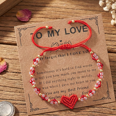 Valentine's Day Round Brass & Glass Beads Braided Bead Bracelets XT1729-2-1